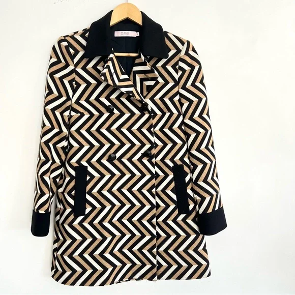 RED VALENTINO Wool Blend Multicolor Mid Length Double Breasted Pea Coat Sz 42 - Picture 10 of 16